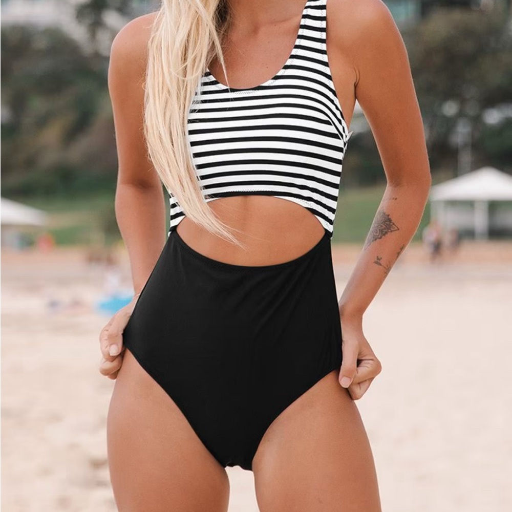 Cupshe Striped Black and White Swimsuit